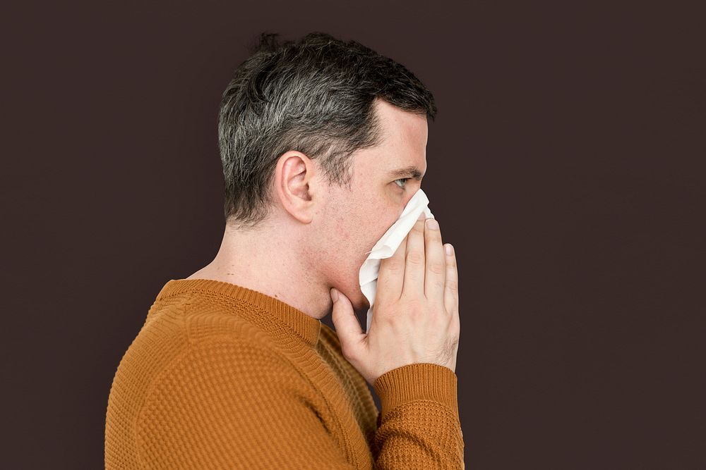 Man Sneezing Cold SIckness Fever Handkerchief
