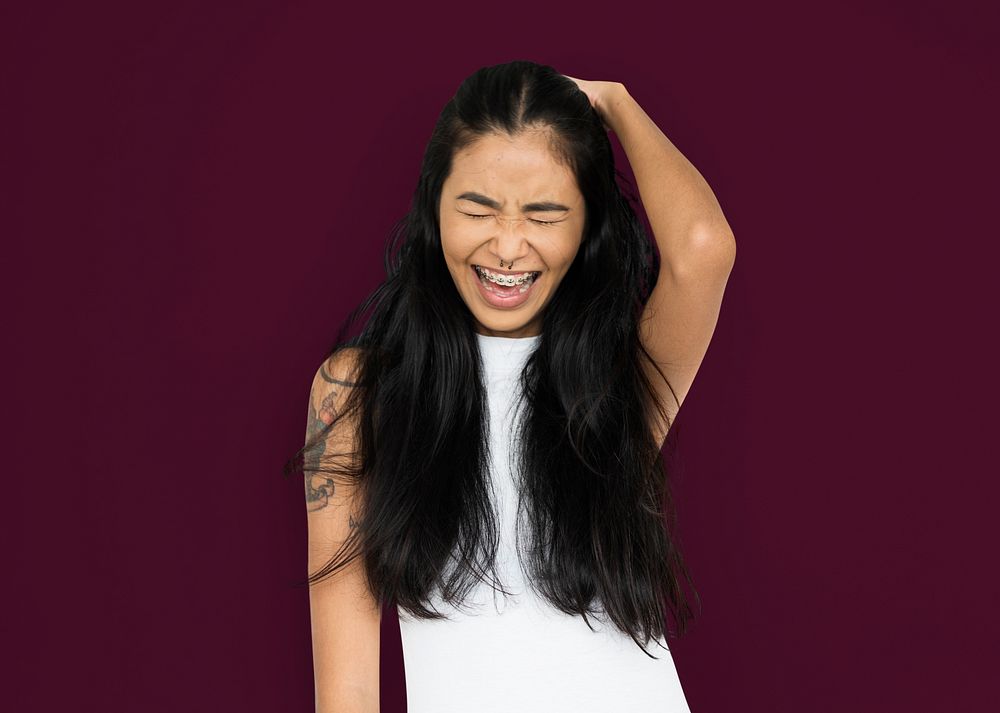Asian Woman Tattoo Piercing Happy