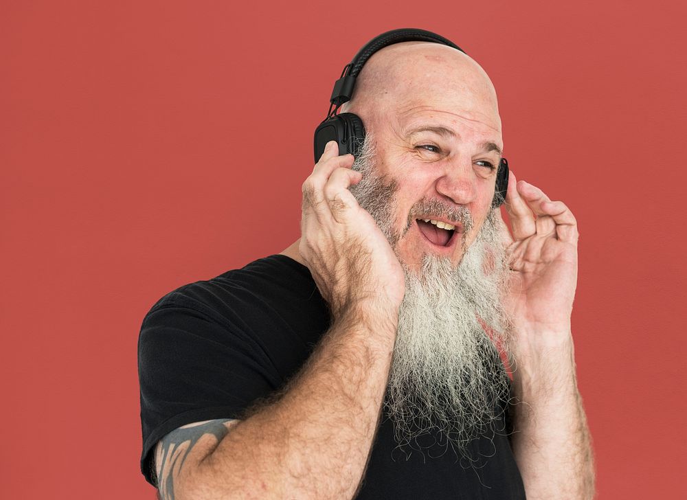 Bearded Caucasian Man Music Headphones