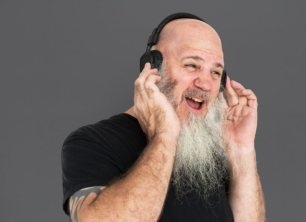 Bearded Caucasian Man Music Headphones