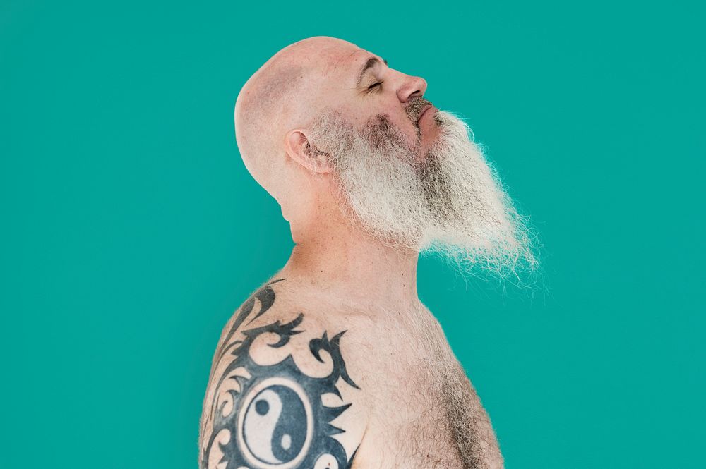Bearded Caucasian Man Tattoo Smile