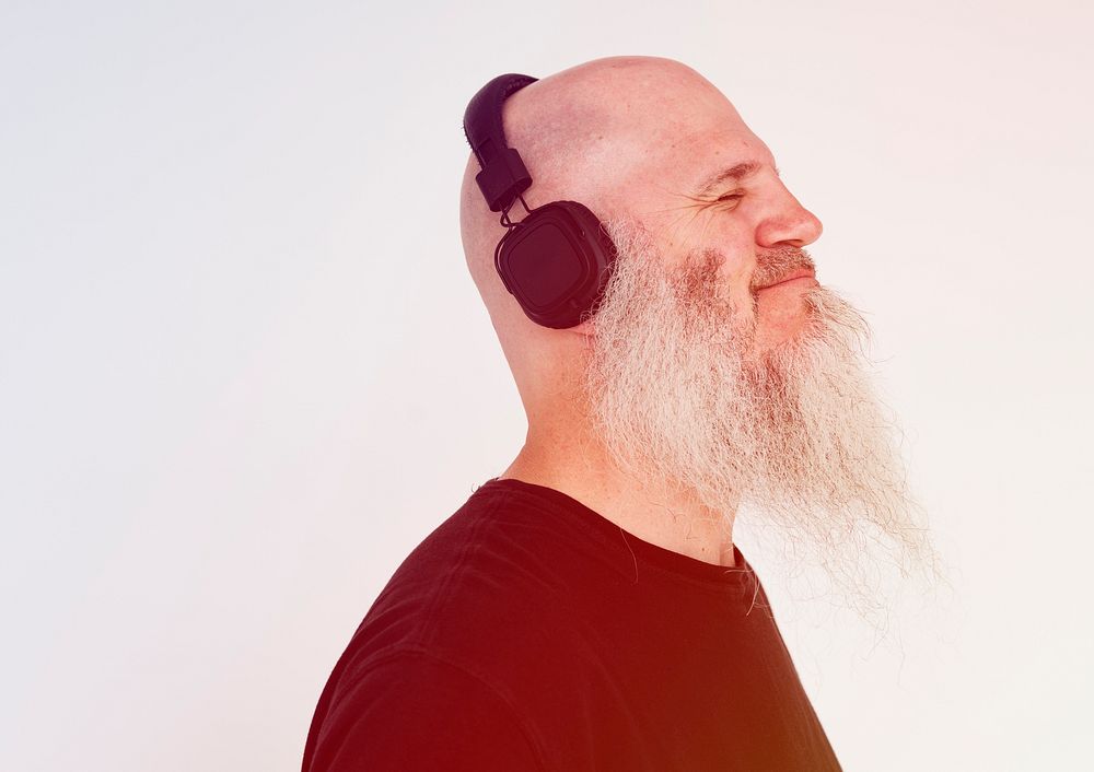 Beard Man Listen Music Headphone Studio Portrait