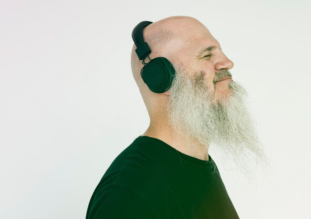 Beard Man Listen Music Headphone Studio Portrait