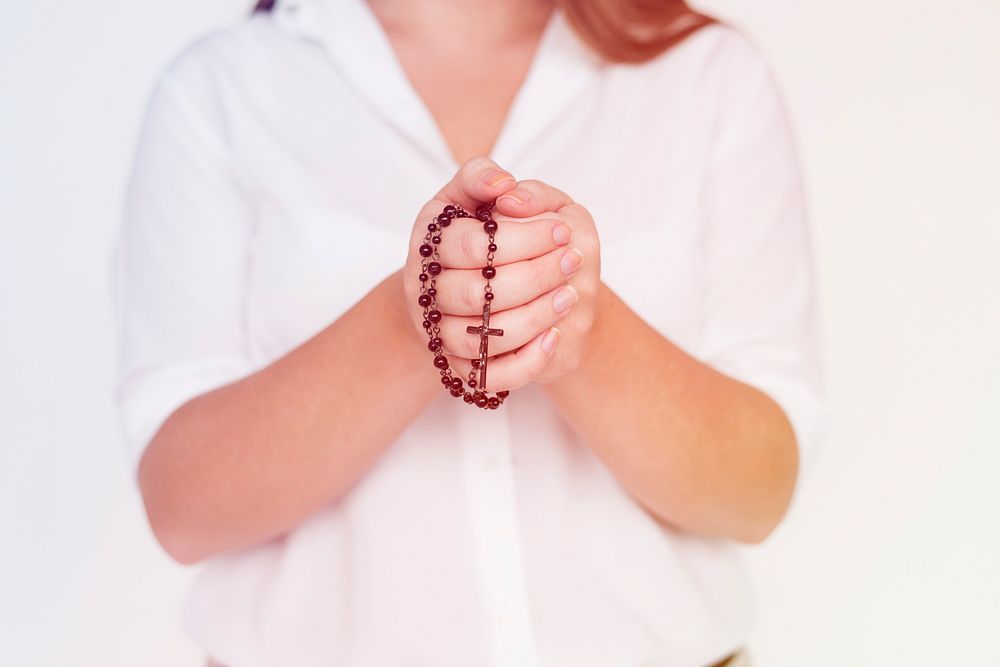 Woman Hands Hold Cross Necklet Pray Studio