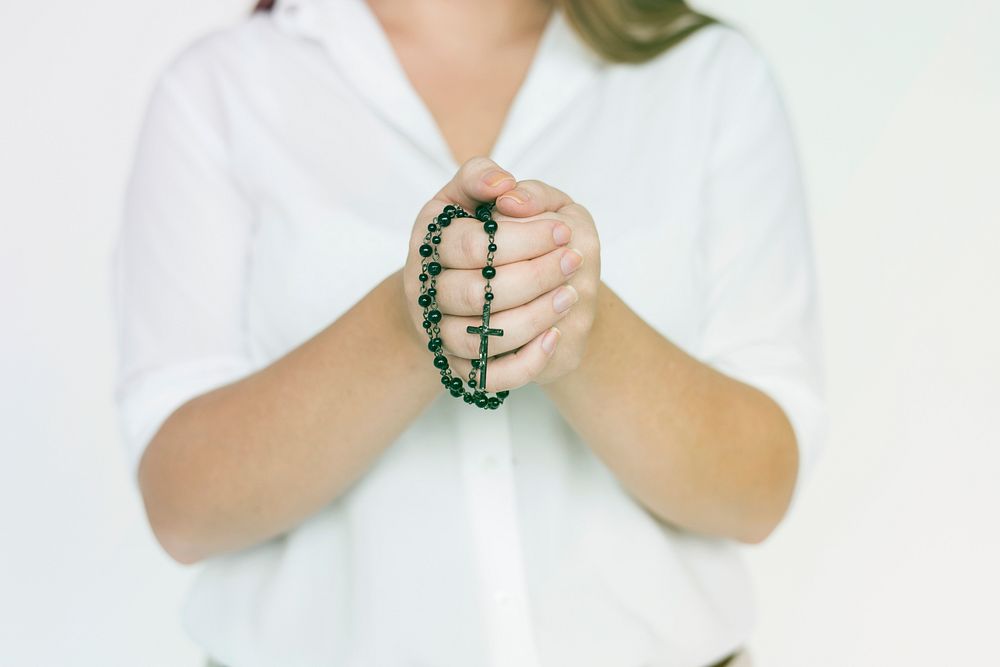 Woman Hands Hold Cross Necklet Pray Studio