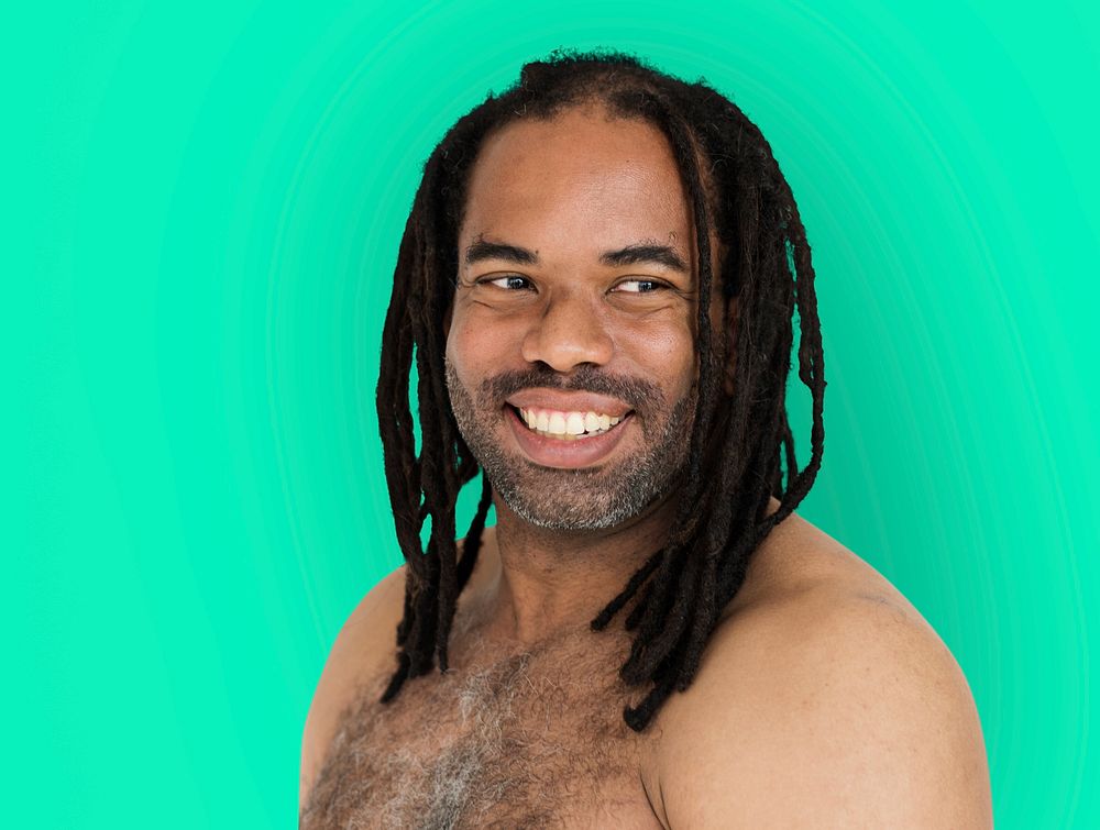 African Man Dreadlocks Bare Chest Smiling Portrait