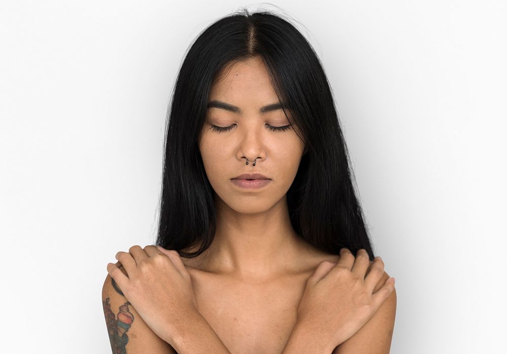 Woman Pierced Nose Ring Bare Chest Arts Calm Peaceful