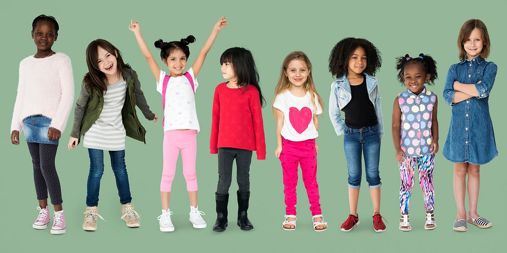 Diverse of Young Girls Children People Studio Isolated