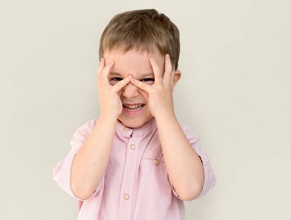 Caucasian Little Boy Hands Covering Face