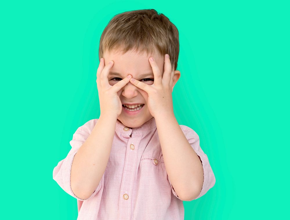 Caucasian Little Boy Hands Covering Face