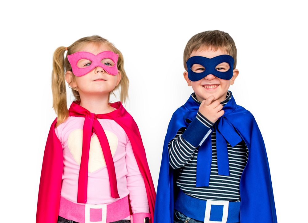 Superhero Kids Wear Costume Smile