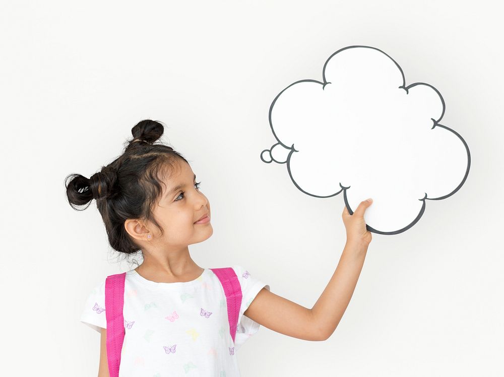 Little Girl Holding Papercraft Cloud