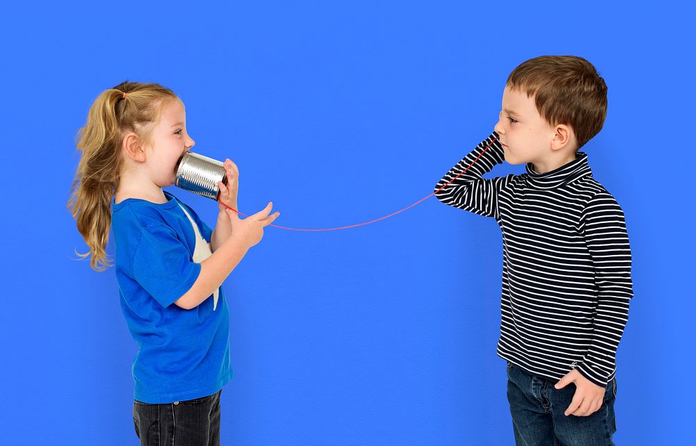 Little Kids Using String Phone Adorable Cute