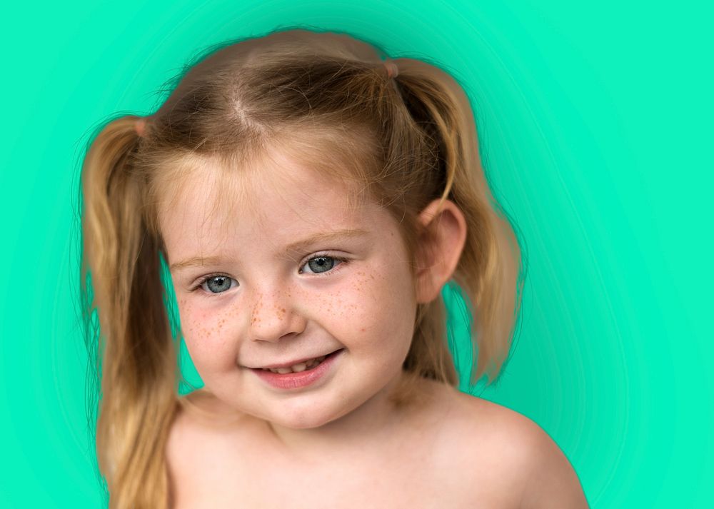 Caucasian Little Girl Bare Chested Smiling