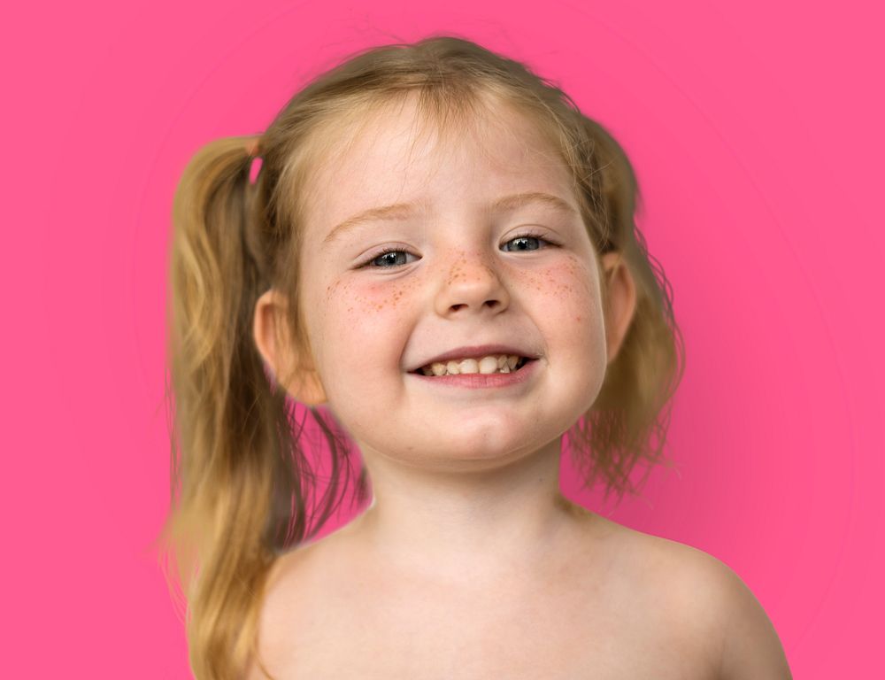 Caucasian Little Girl Bare Chested Smiling