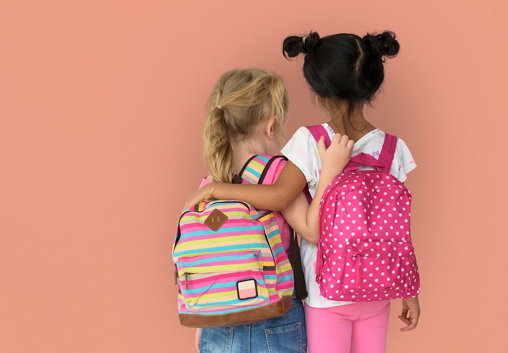 Little Girl Children Rear View Friendship Togetherness