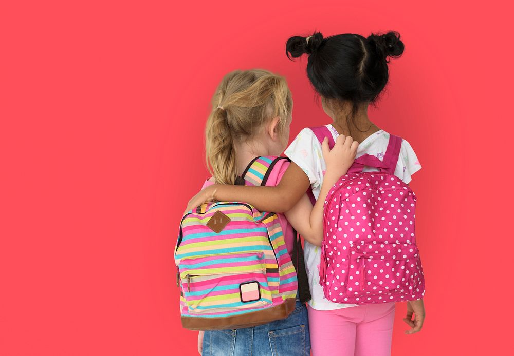 Little Girl Children Rear View Friendship Togetherness