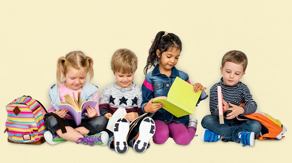 Little Children Reading Books Smiling