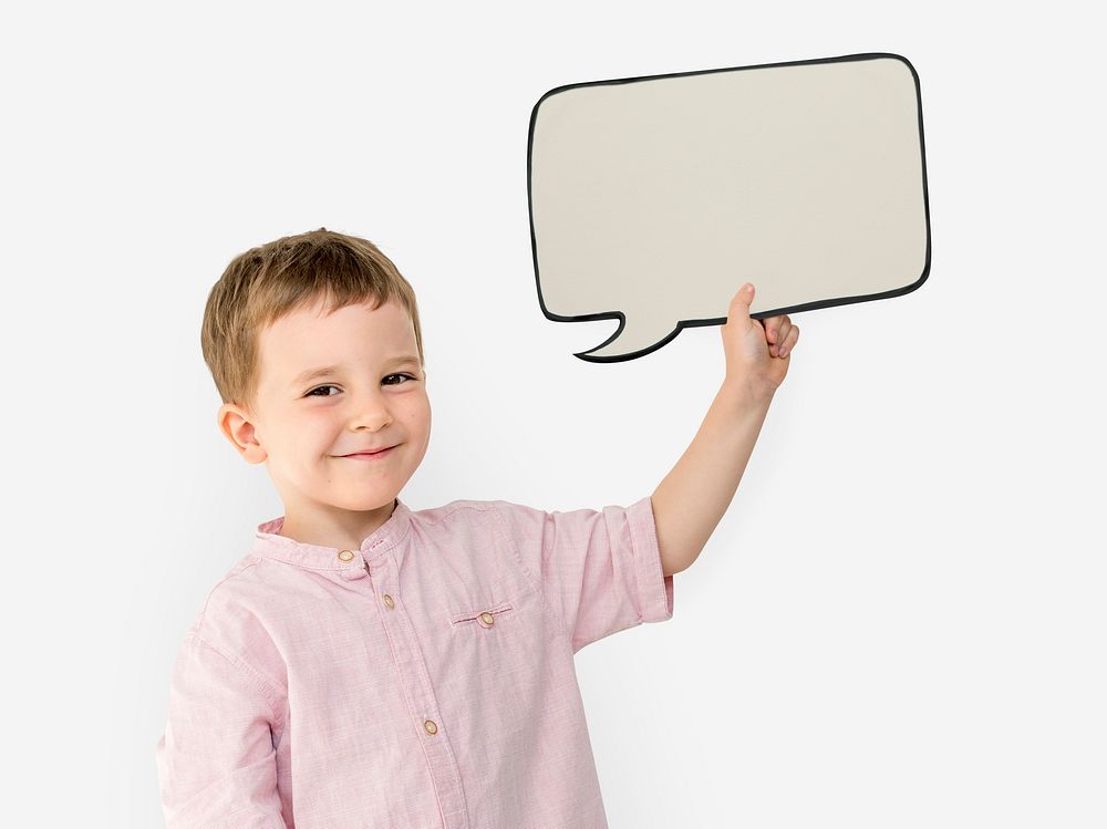 Chat paper. Little boy holding paper.