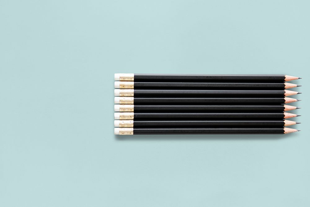 Black Sharp Wooden Pencils Studio Isolated