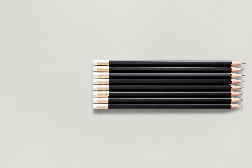 Black Sharp Wooden Pencils Studio Isolated