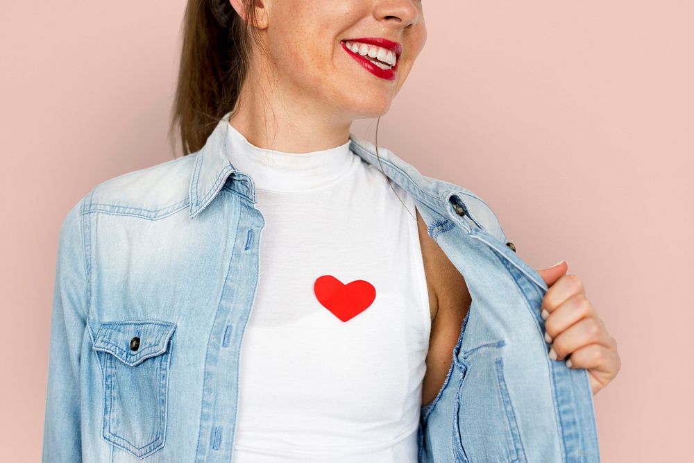 Young Lady Smiling Heart Chest