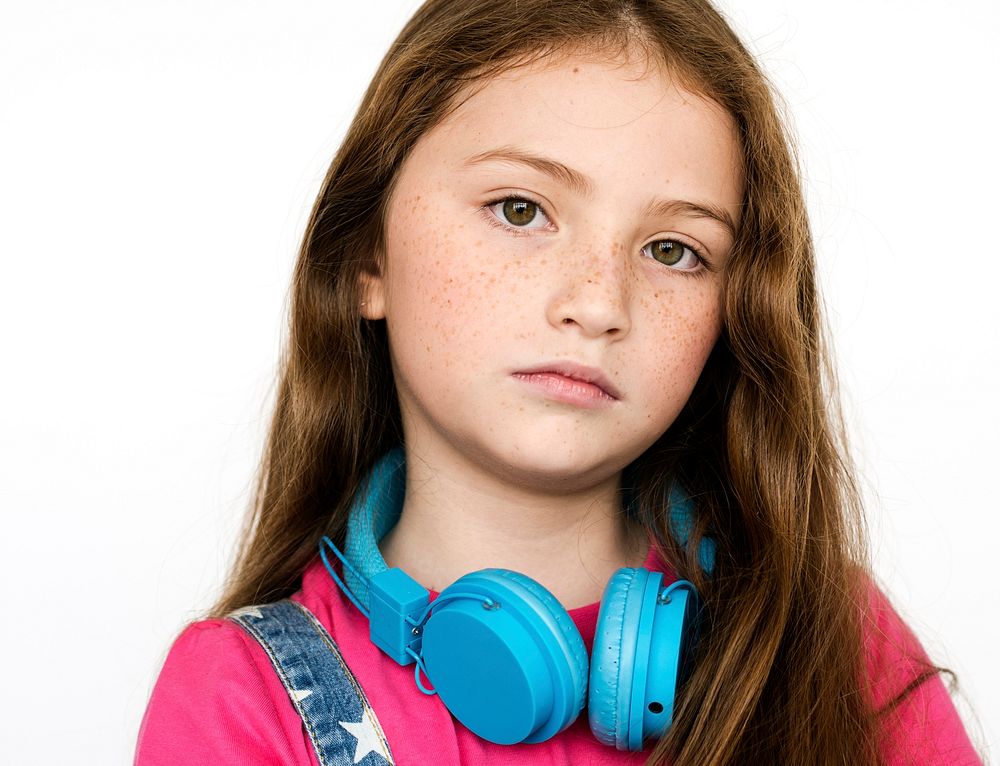 Lonely Little Girl Sad Boredom Depress Expression Music Headphones