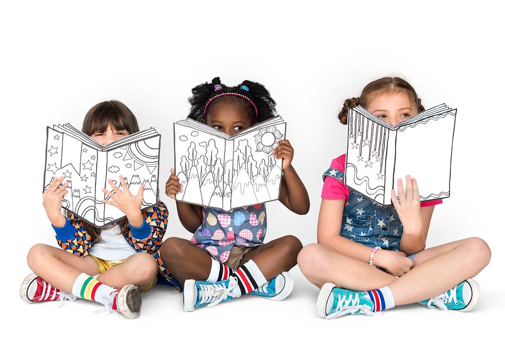 Little Children Reading Sitting Down