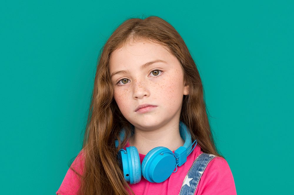 Lonely Little Girl Sad Boredom Depress Expression Music Headphones