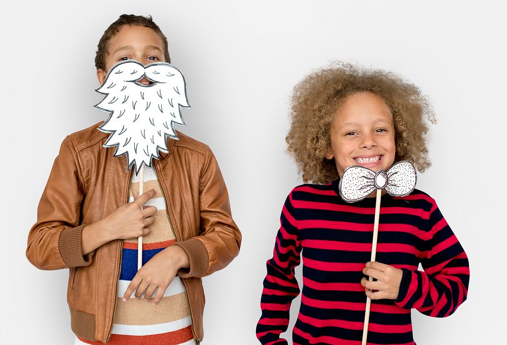 Little Children Posing Papercrafted Beard Bowtie