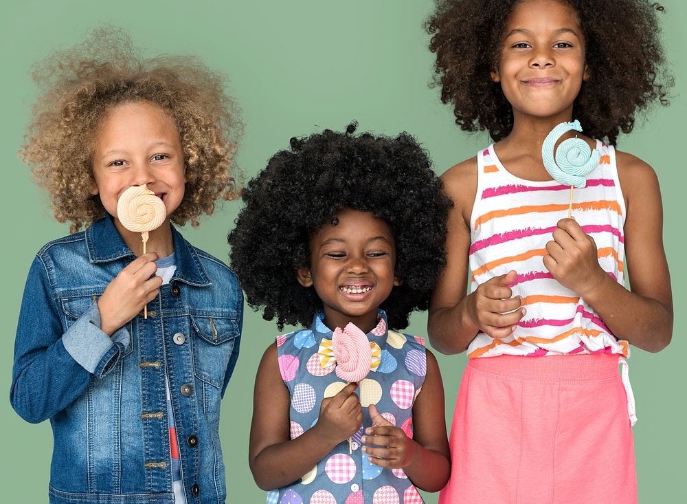 Little Children Eating Lollipop Candy Smile