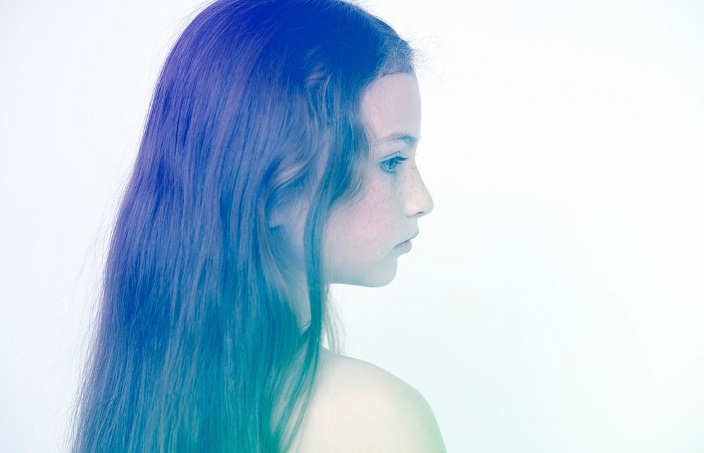 Long hair girl portrait shoot on white background