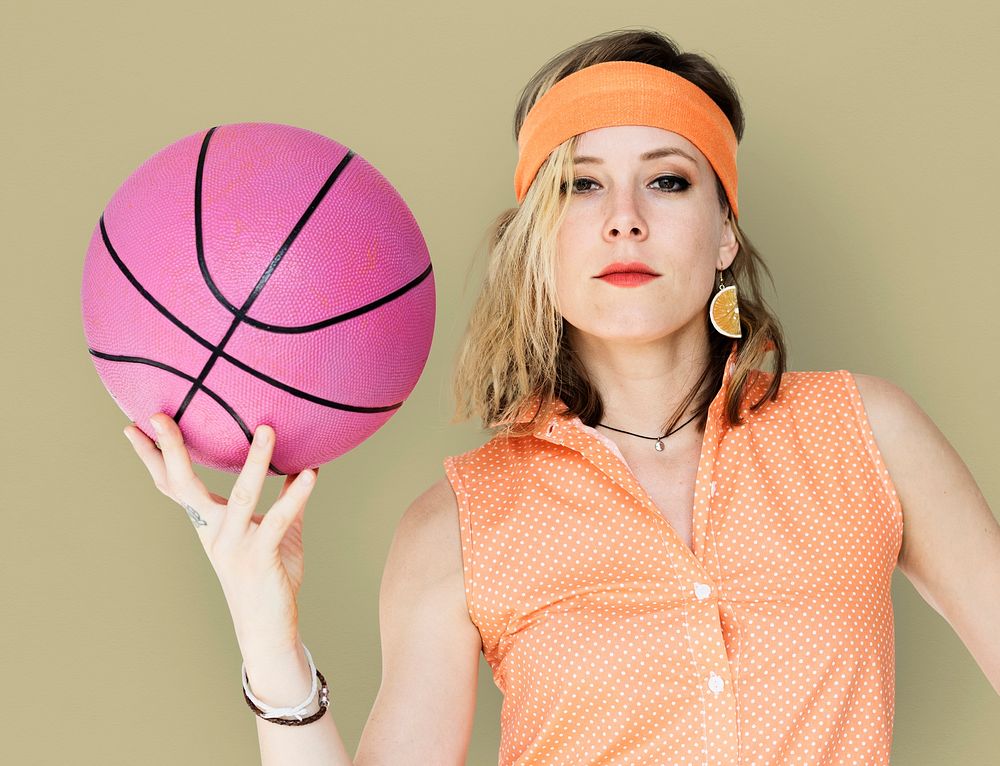 Caucasian Blonde Woman Holding Basketball