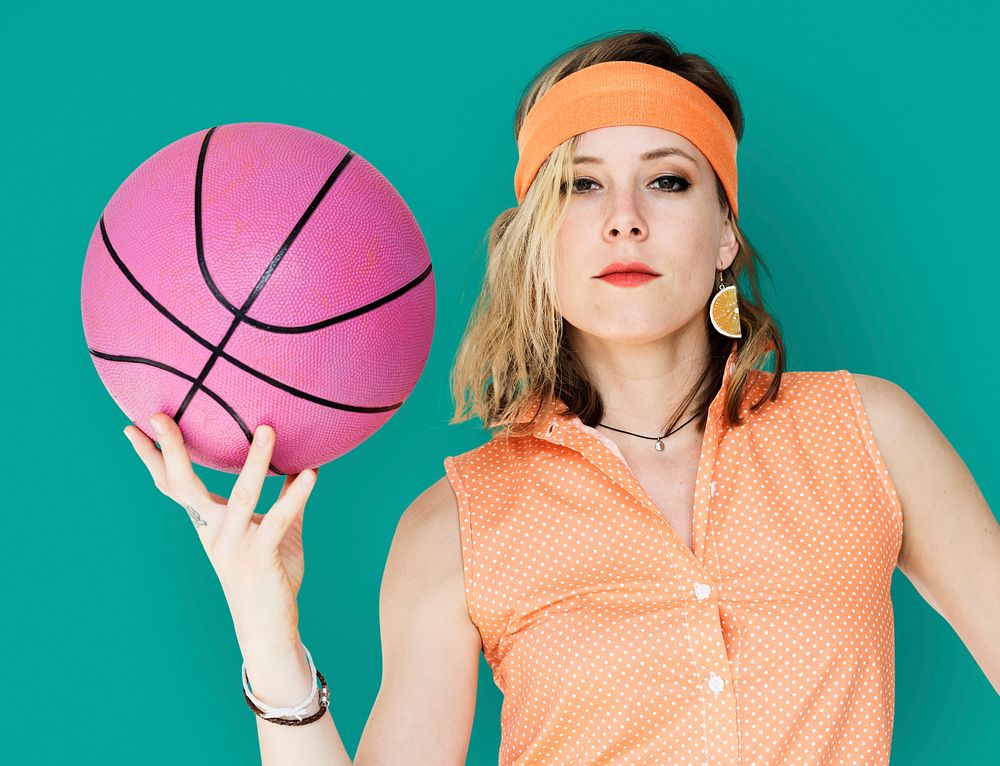 Caucasian Blonde Woman Holding Basketball