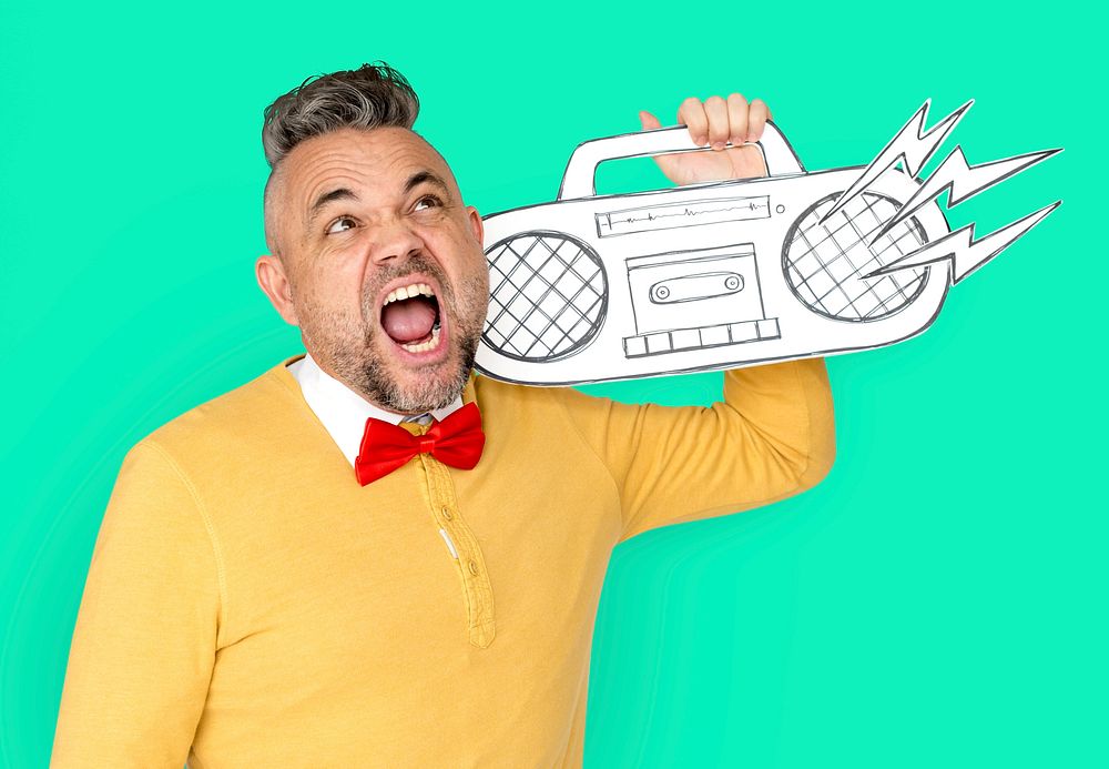 Caucasian Man Holding Radio Stereo