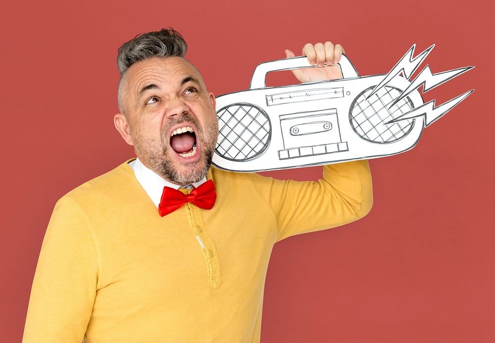 Caucasian Man Holding Radio Stereo