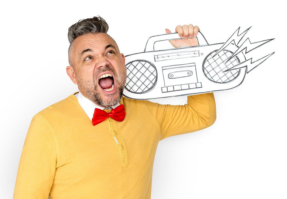 Caucasian Man Holding Radio Stereo