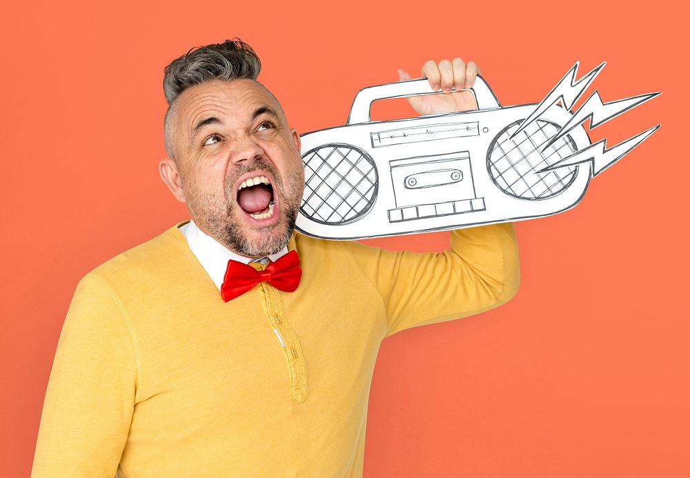 Caucasian Man Holding Radio Stereo