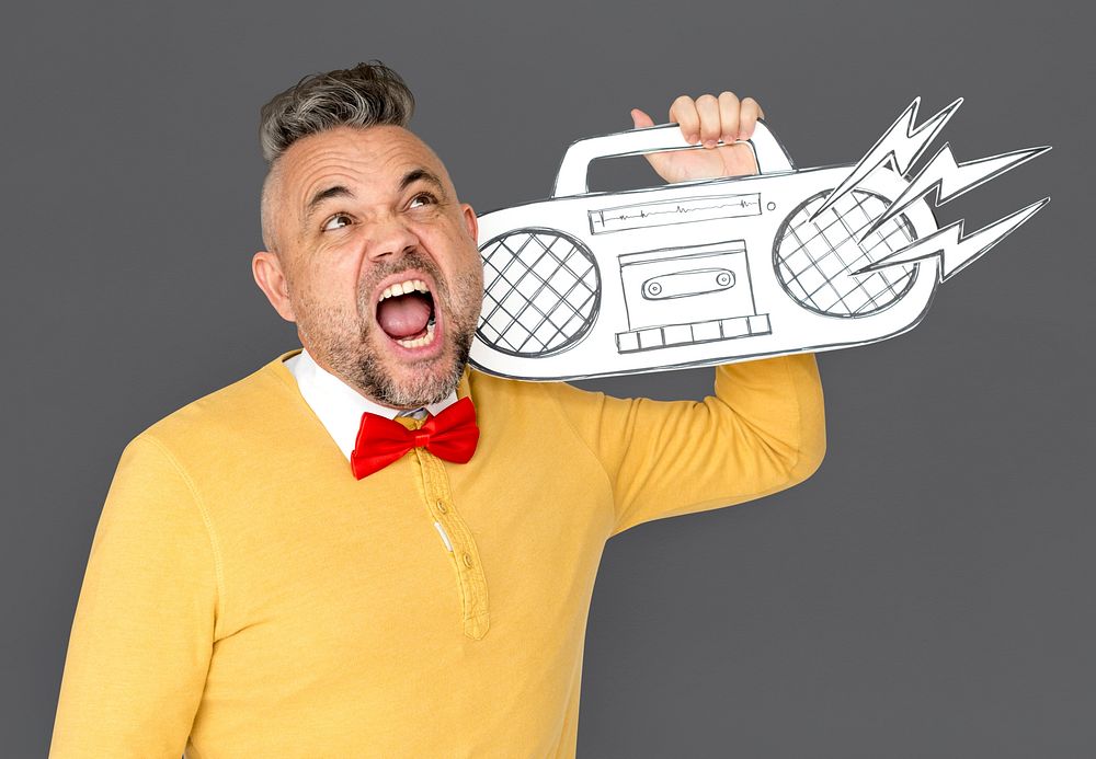 Caucasian Man Holding Radio Stereo