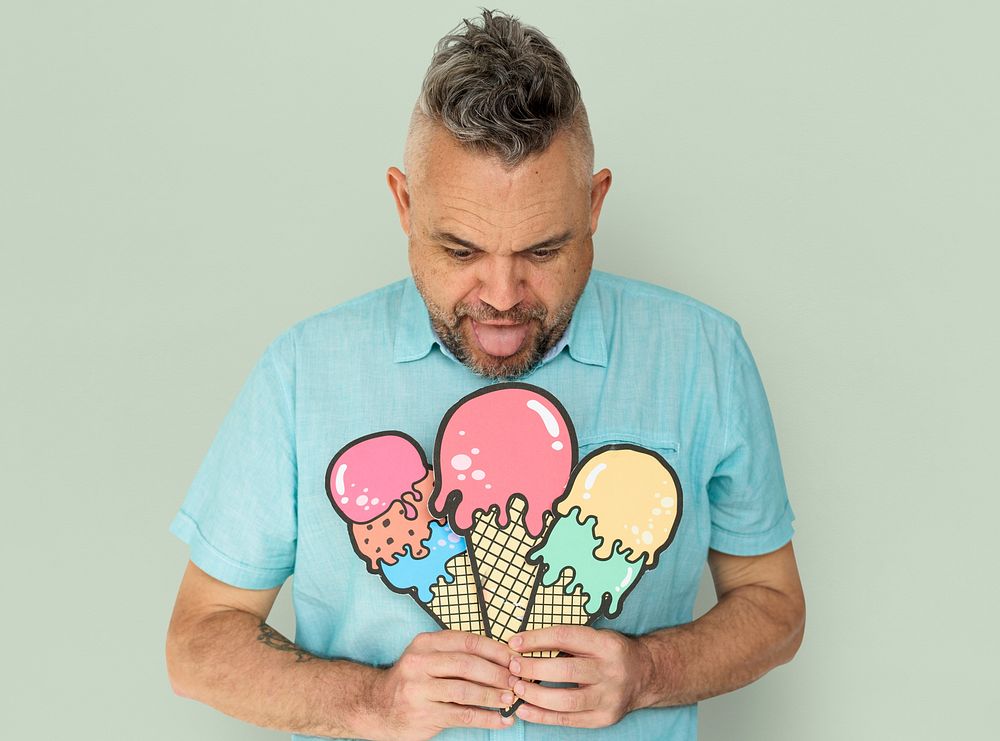 Caucasian Man holding Three Ice Cream