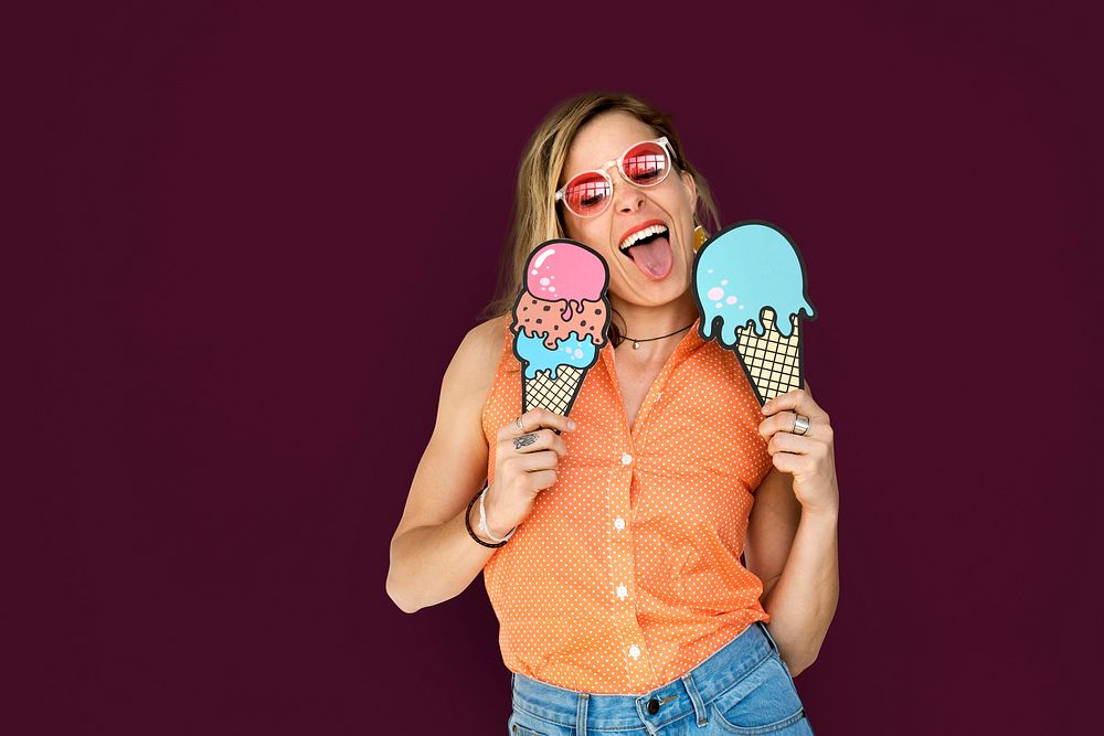 Woman Enjoy Happy Illustration Ice cream