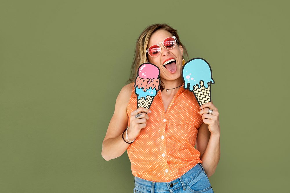 Woman Enjoy Happy Illustration Ice cream