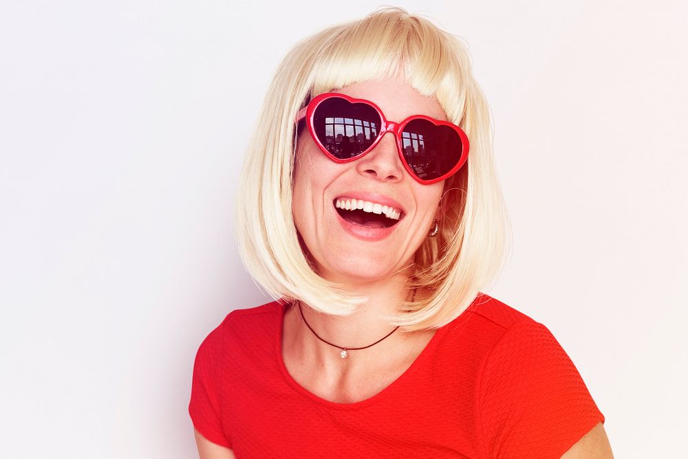Caucasian blonde woman wearing sunglassess