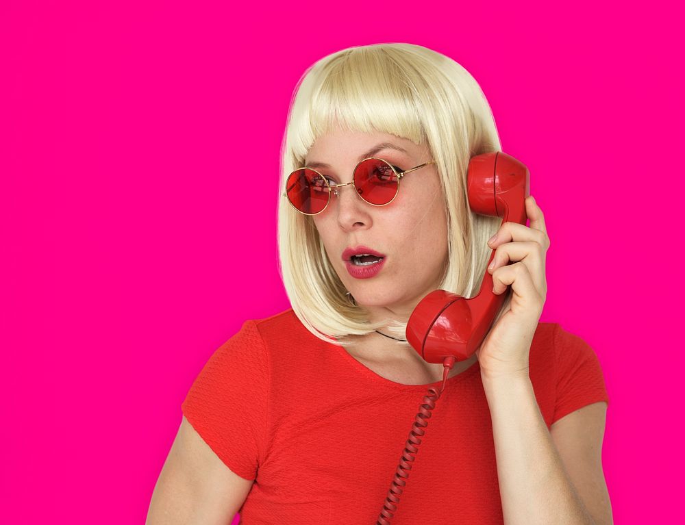 Caucasian Blonde Woman Answering Phone