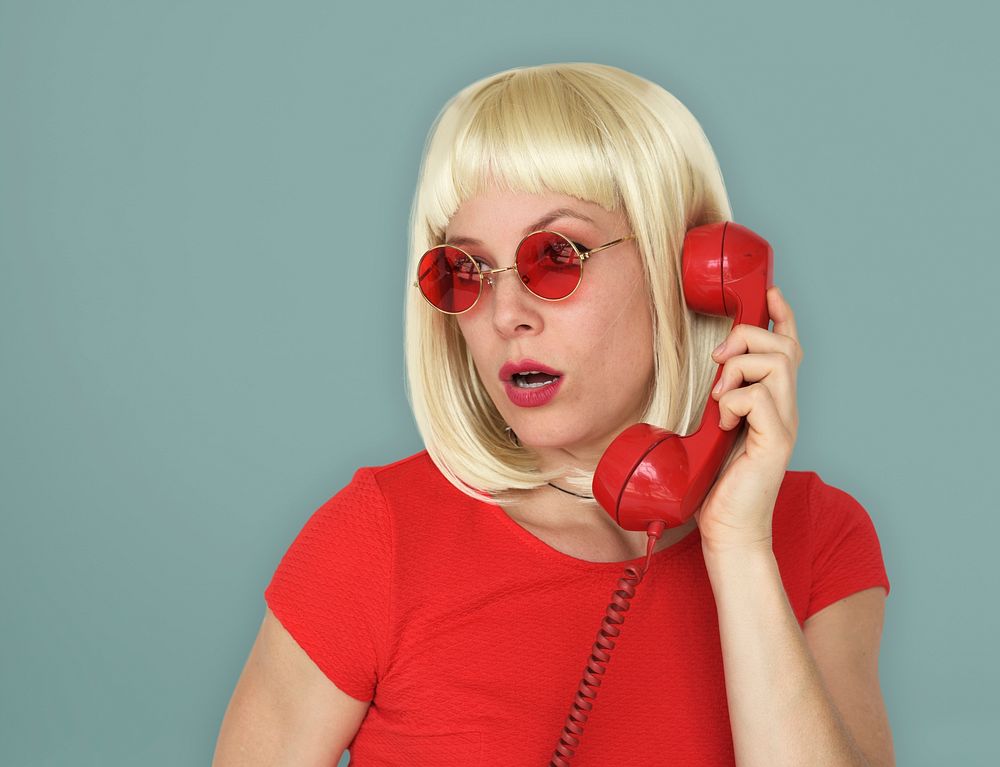 Caucasian Blonde Woman Answering Phone