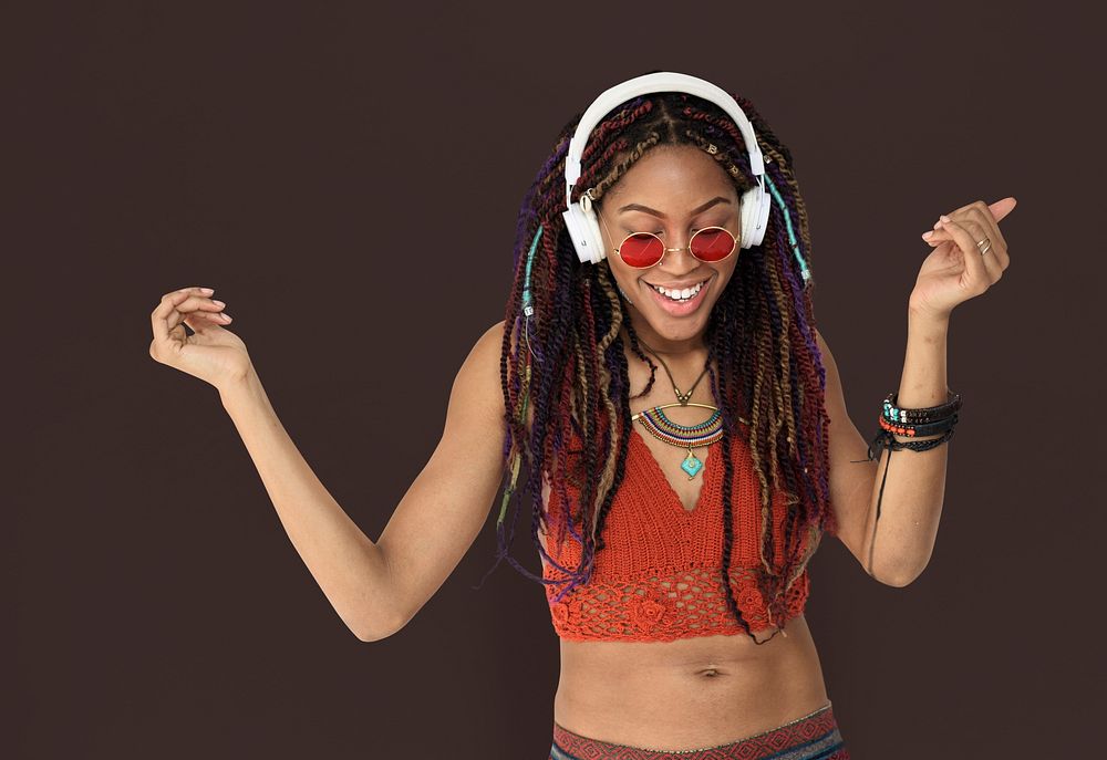 African Descent Female Headphones Smiling