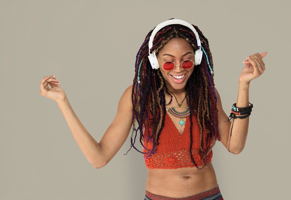 African Descent Female Headphones Smiling
