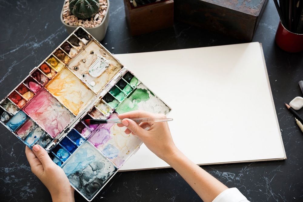 Artist Painting Colors Illustration Stationery On Table