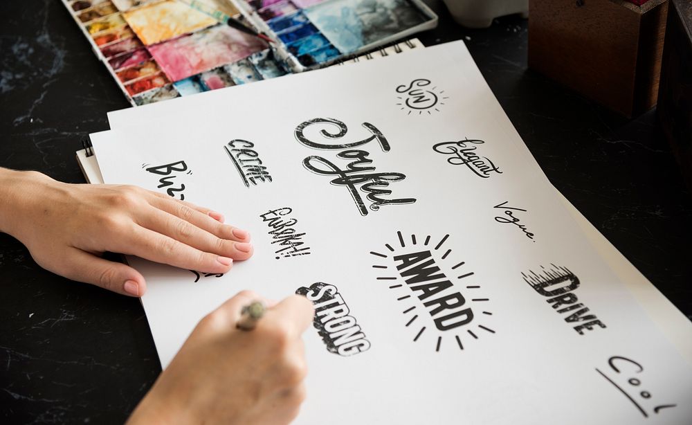 Woman Drawing Illustartion Pad Paper Palette Font Design Words