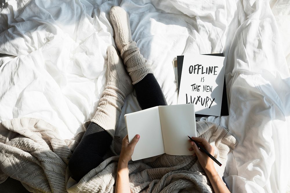 Offline Is The New Luxury Woman Writing Sketch